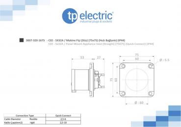 Preview: CEE Anbaustecker mit QuickConnect 75mm 5P 32A 6h IP44
